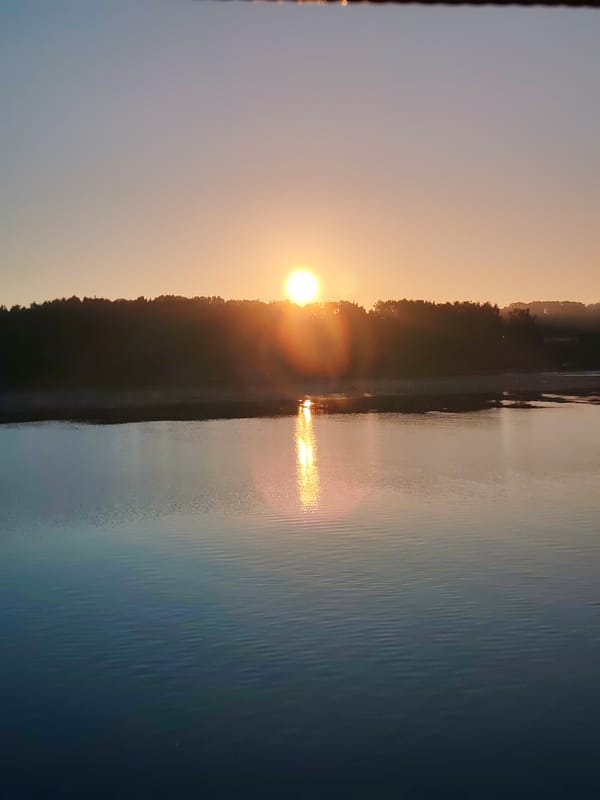 Late-night summer light at a Russian river port