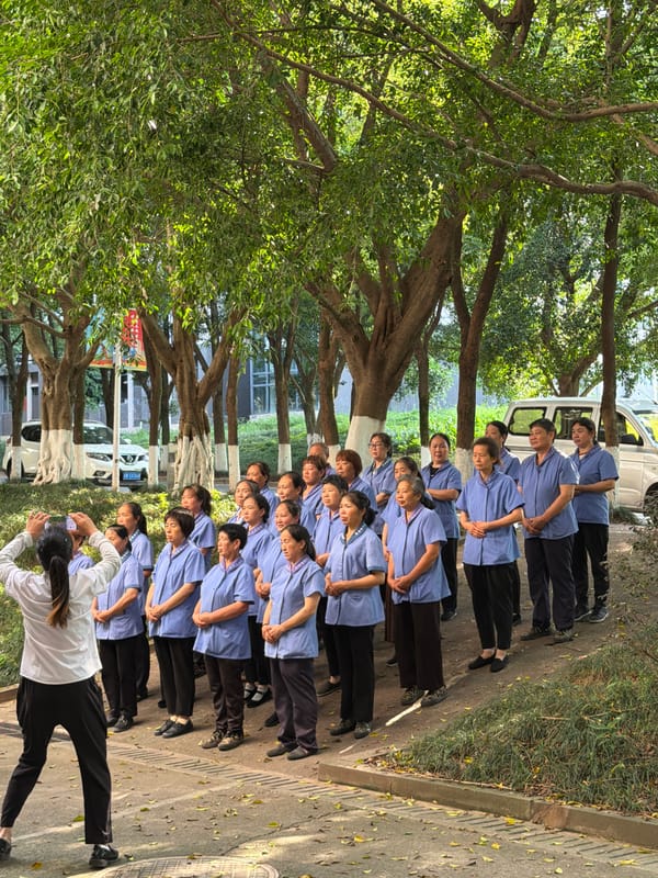 Workers gather for morning assembly in Jiangjin, China