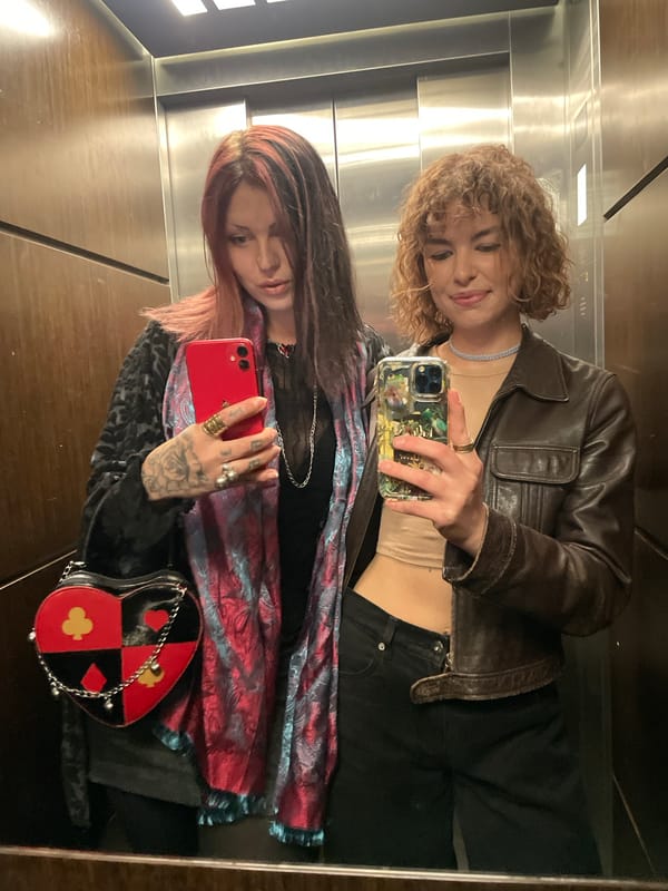 Two women take selfie in elevator, Boreti Montenegro