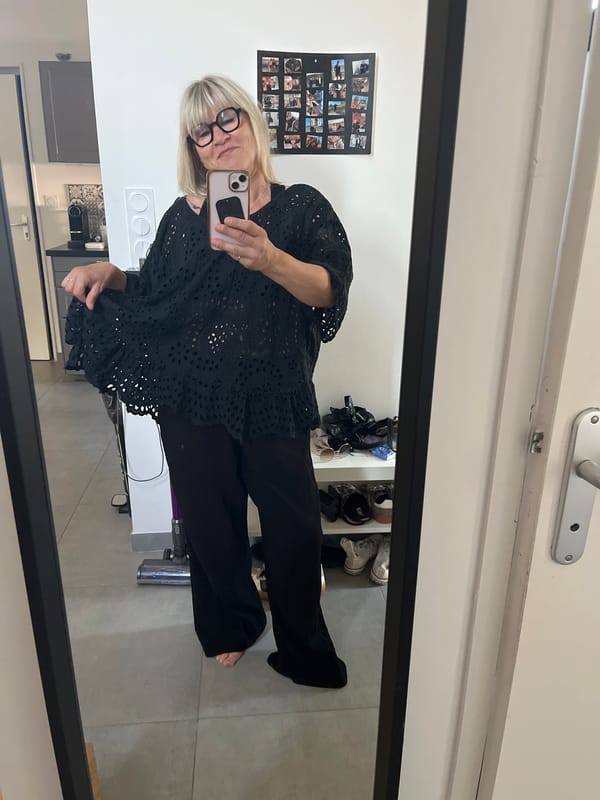 Woman takes morning selfies at home in France