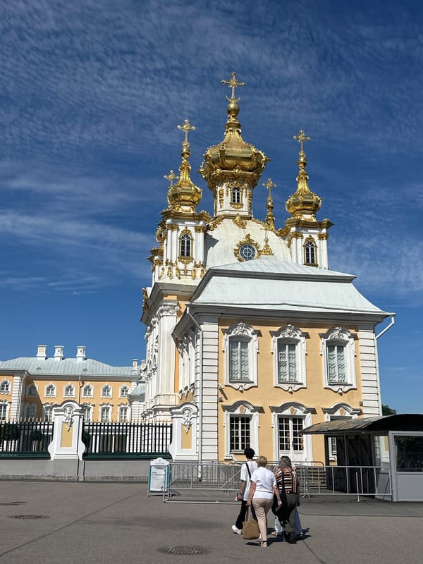 Peterhof palace grounds on a sunny June morning