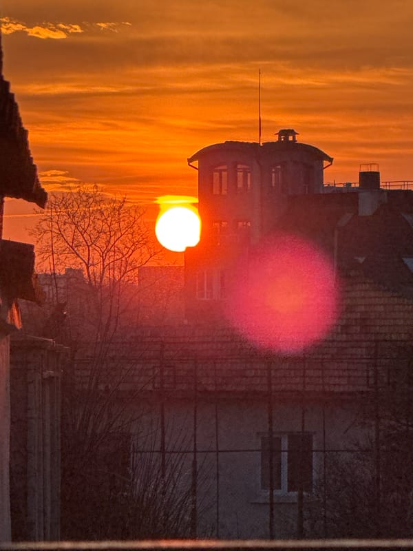 Sunset observed over building facade in Dobrich, Bulgaria