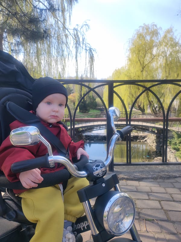 Everyday moments captured in Donetsk: child in stroller, man's selfie