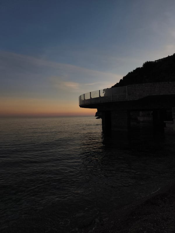 Evening coastal walk documented across multiple waterfront locations