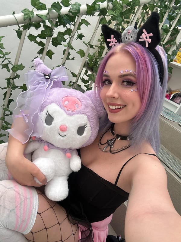Cosplay photo session with Kuromi toys documented in Zagreb
