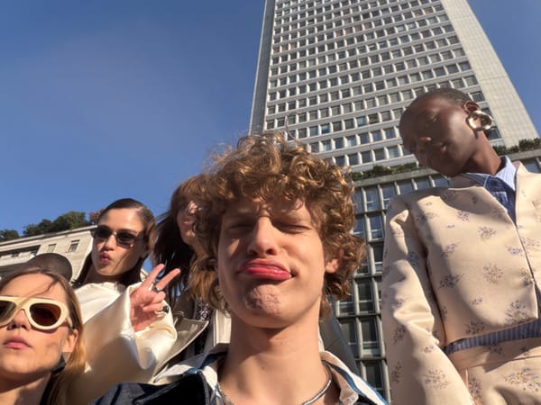 Film production and group photos captured on Milan street