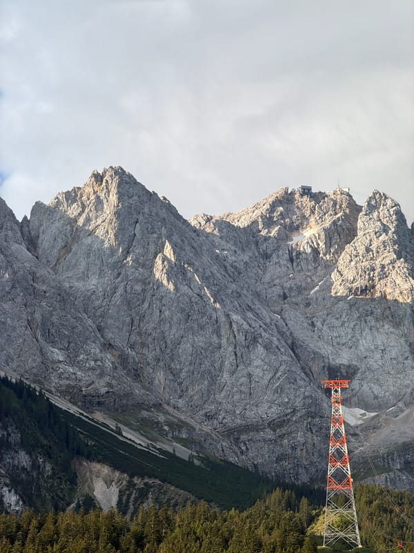 Zugspitze cable car running at dawn, Grainau