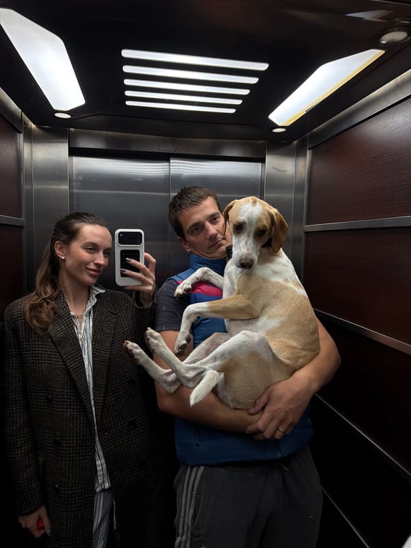 Man photographed in elevator in Budva, Montenegro