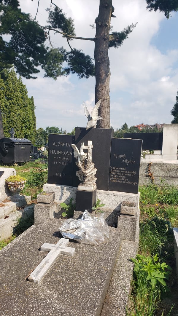 Prešov cemetery and historic architecture on a June morning