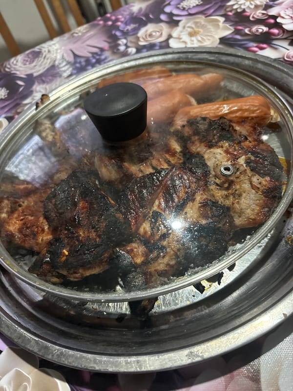 Mealtime moments captured: cooked food container and partially eaten pizza