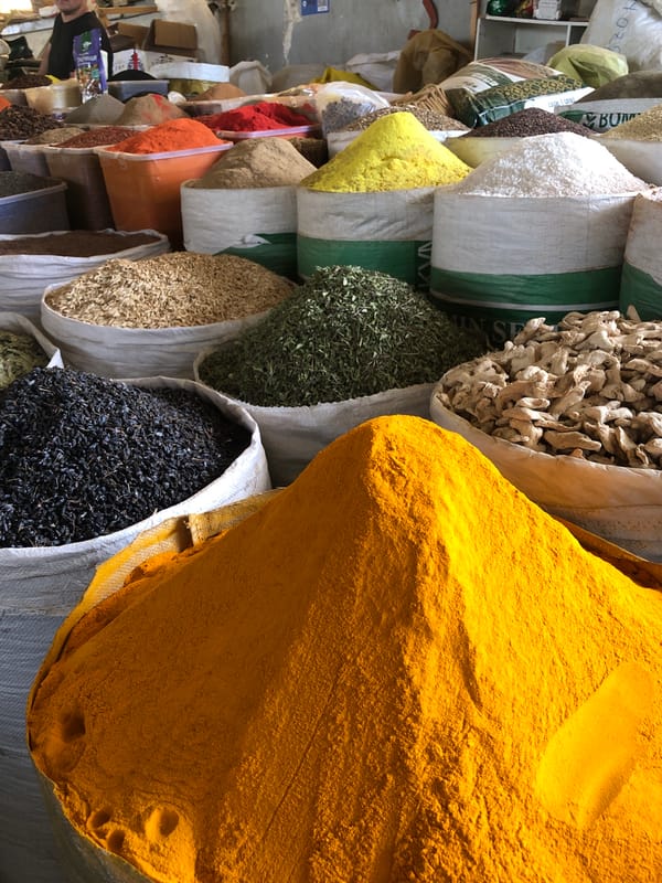 Traditional market documented in Tashkent featuring spices and crafts