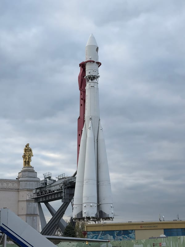 Soyuz rocket display observed at Moscow's VDNH exhibition center