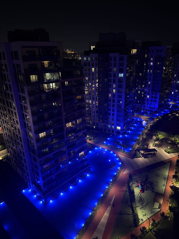 Ümraniye at night: residential towers and a lit mosque from above