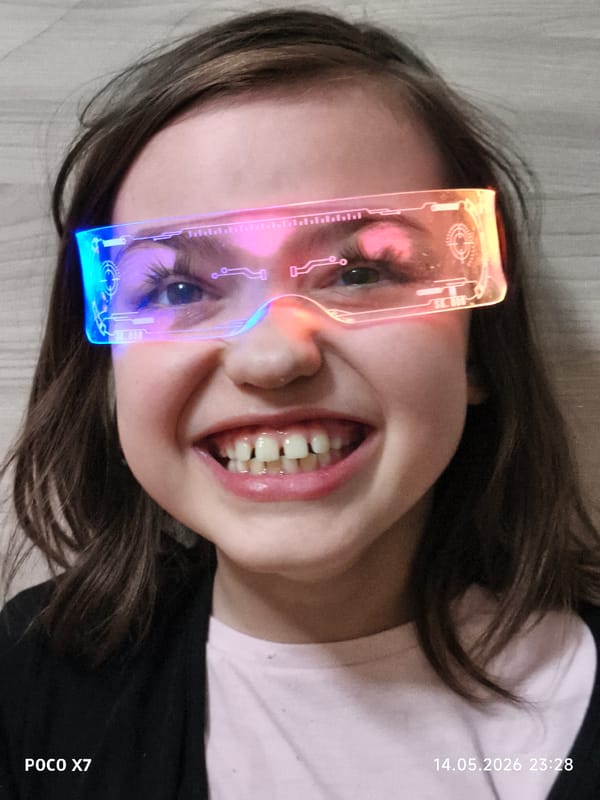 Children documented in futuristic glasses and casual wear