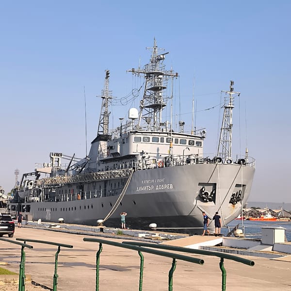 Bulgarian Navy frigate docked in Varna harbor