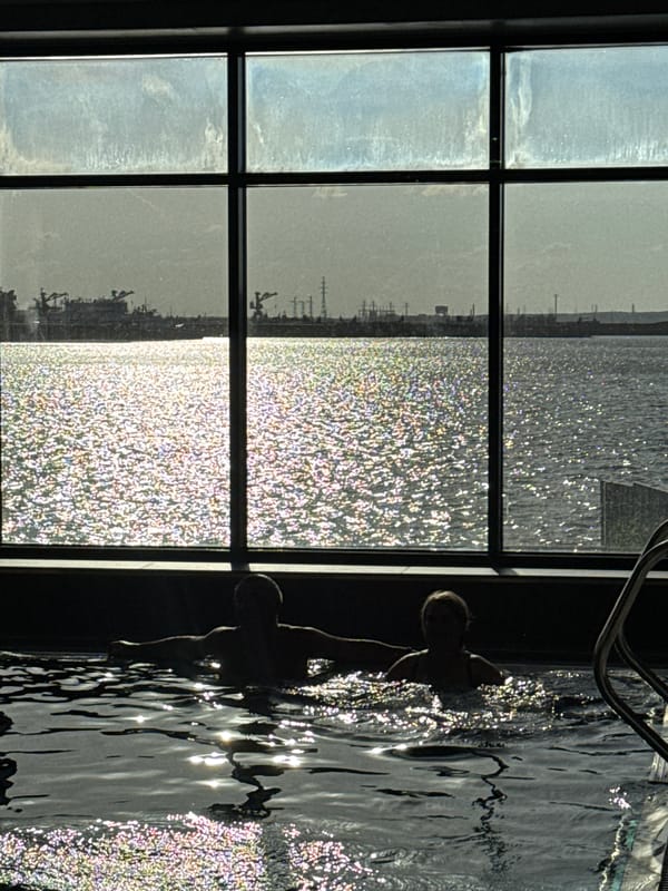 Family leisure day documented across Chaikovsky swimming pool and playground