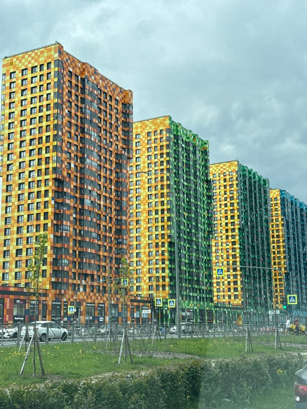 Colorful pixelated apartment buildings documented in Saint Petersburg