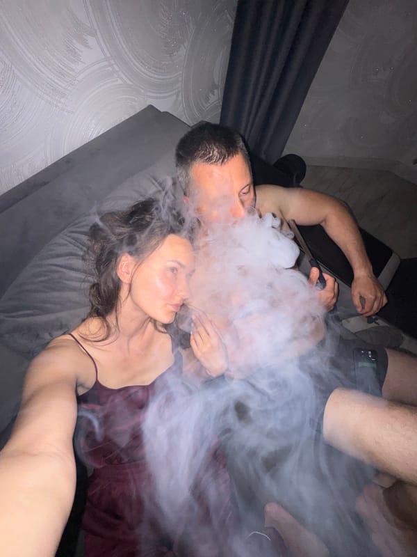 Couple shares hookah during evening at Sochi residence