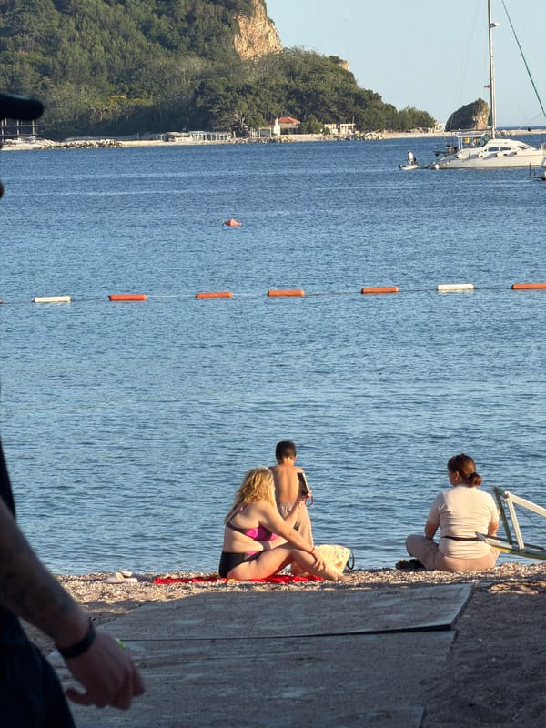 Summer afternoon beach activities observed in Budva, Montenegro