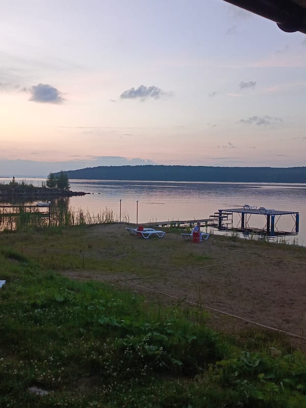Lakeside evening drinks at dusk, Chaikovsky, Russia