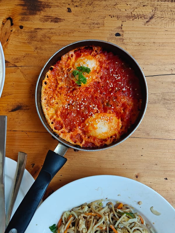 Shakshuka served at cozy Arambol restaurant