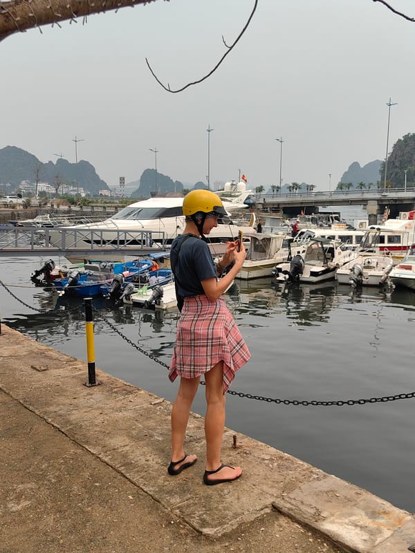 Morning harbor activity documented in Hong Gai Ward, Vietnam