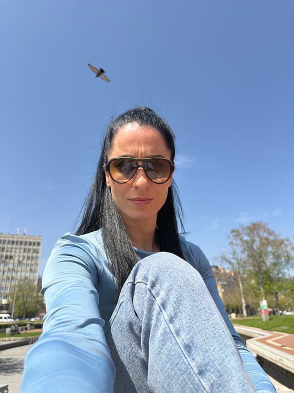 Tourist visits Pleven monuments and parks during sunny spring day