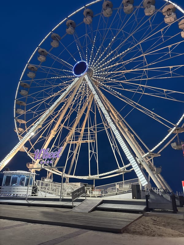 Illuminated Ferris wheel observed operating in Nesebar, Bulgaria