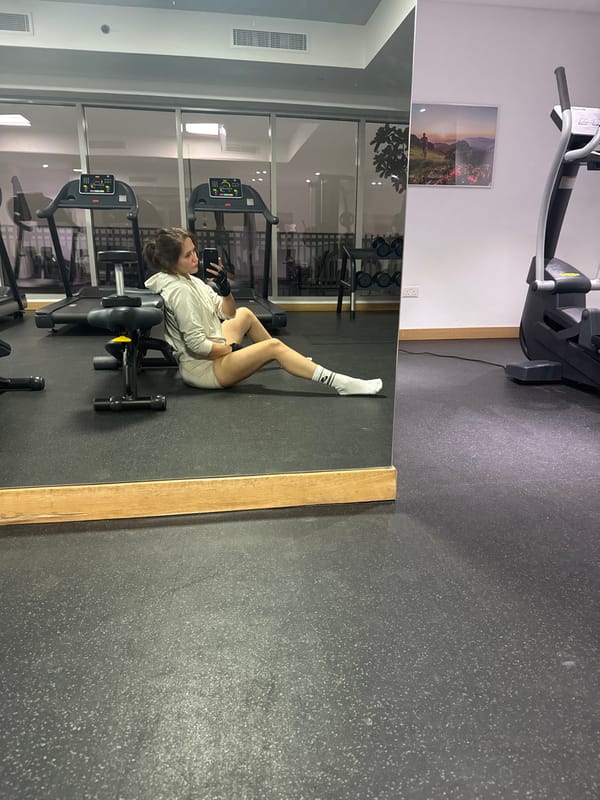 Person documented during brief gym workout session in Dubai