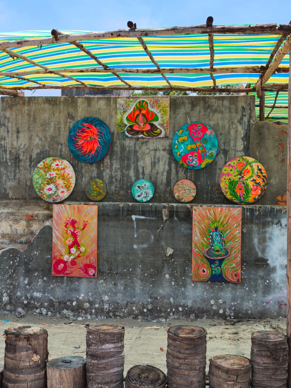 Beachside art display on the rocky shores of Vĩnh Lương