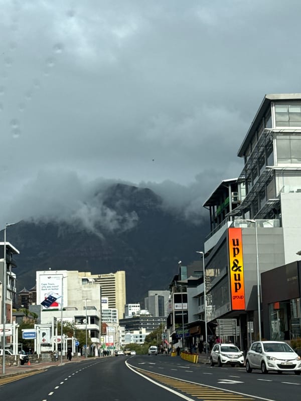 Cape Town street scene captured with Table Mountain backdrop