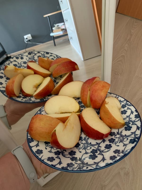 Indoor creative afternoon with apple snacks and art supplies