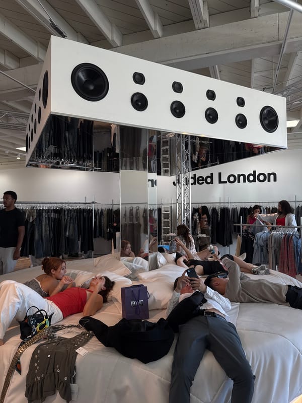 People rest on white surfaces in West Hollywood retail space