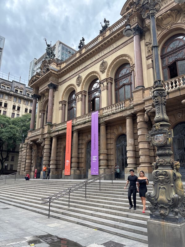 People gather on pedestrian plaza in São Paulo