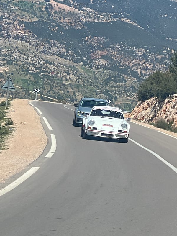 Racing-styled Porsche spotted on winding road near Bin El Ouidane