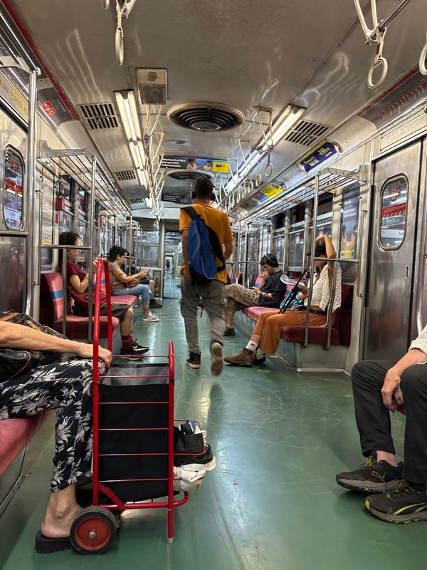 Passenger movement captured aboard Buenos Aires subway car