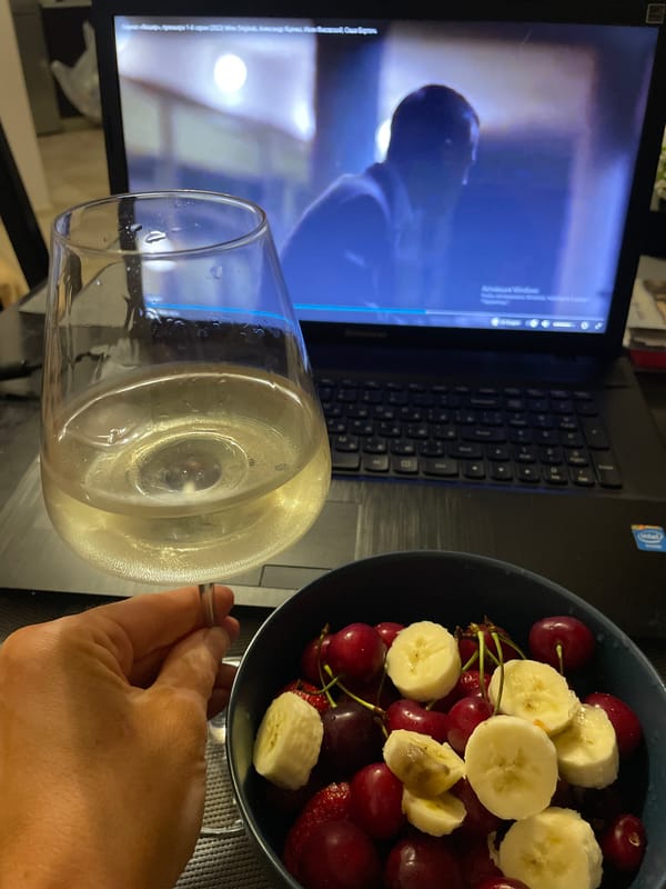 Quiet Sochi evening: wine, a pug, and a home-cooked meal