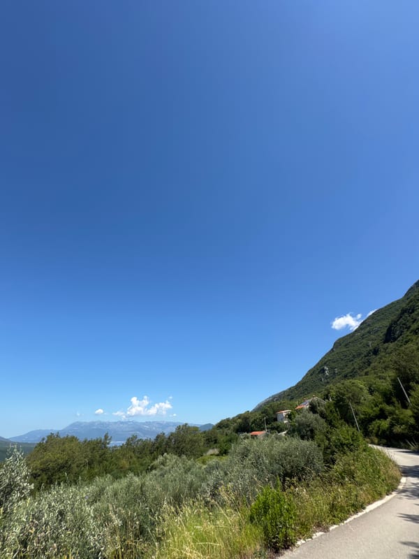 Mountain road and coastal vista, Bratešići, Montenegro