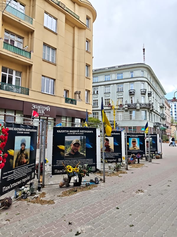 Memorial and restaurant scenes documented in Ivano-Frankivsk, Ukraine