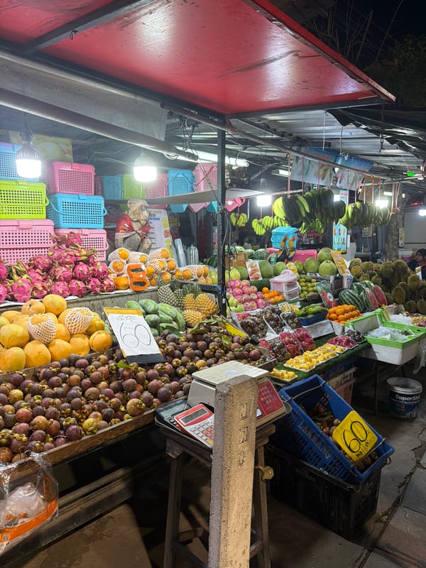Tropical fruit market bustling in Patong, Thailand