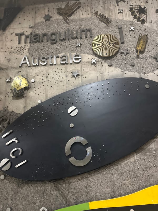 Wall display with metallic objects spotted in Providencia, Chile