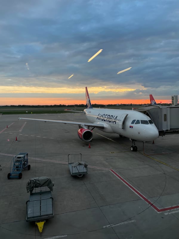 Air Serbia aircraft docked at Belgrade airport gate