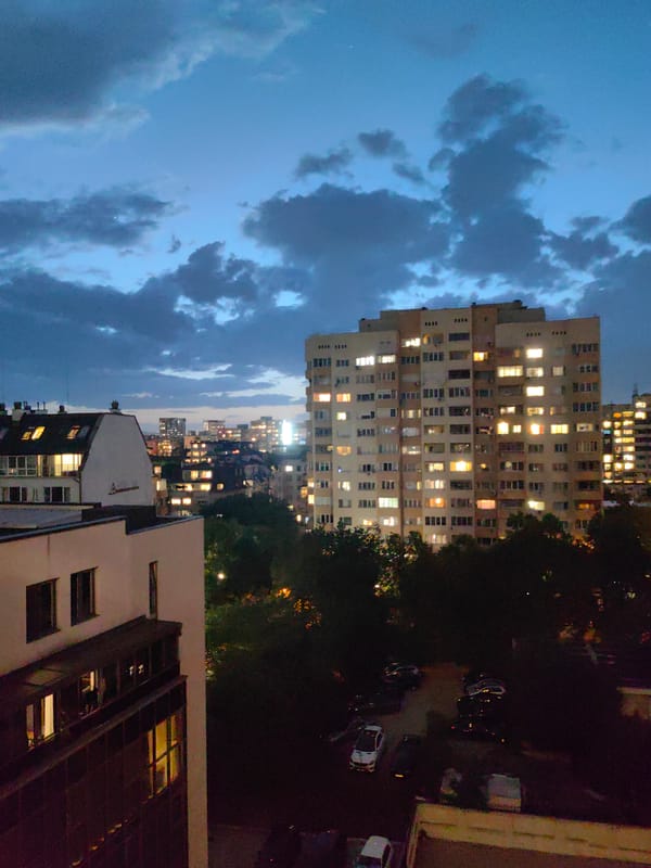 Evening cityscape observed in Sofia, Bulgaria