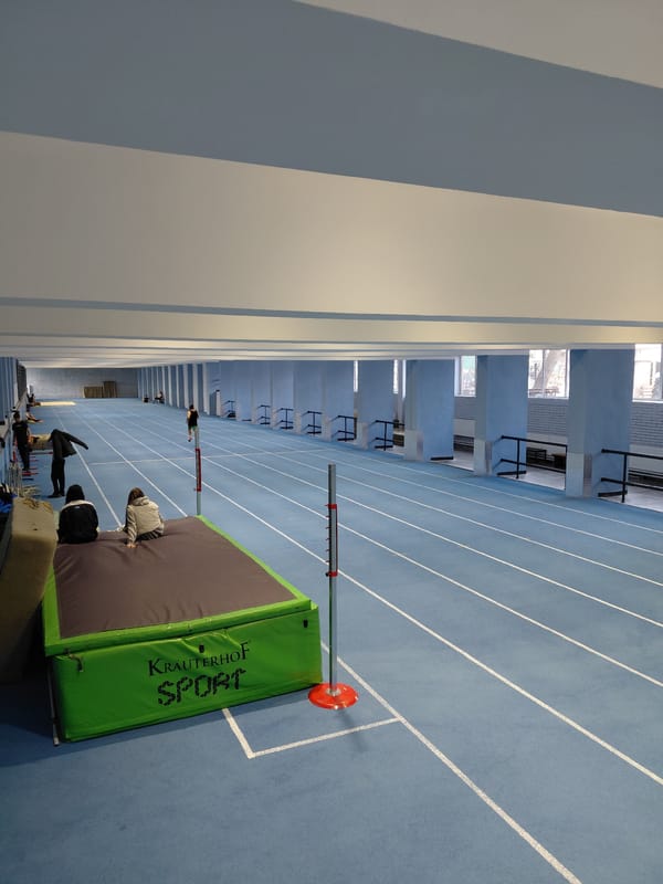 Young man visits indoor athletics facility in Sofia