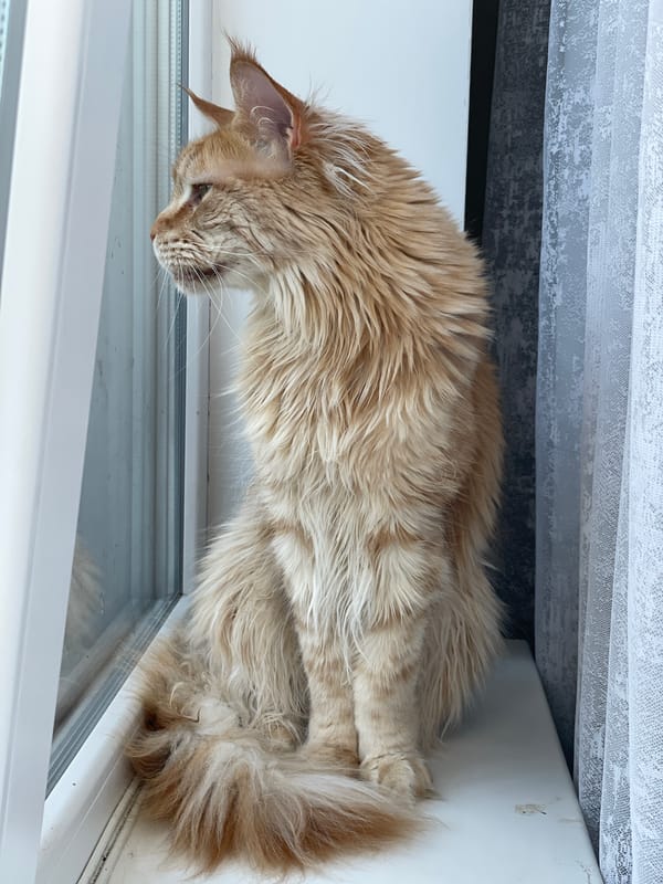 Ginger Maine Coon holds court on a Ukrainian windowsill