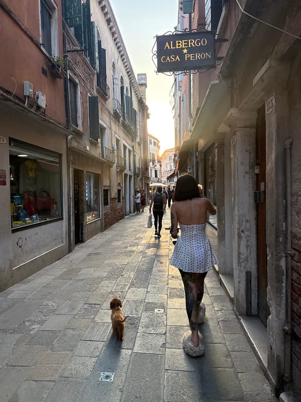 Evening snapshots document daily life across Venice canals, streets