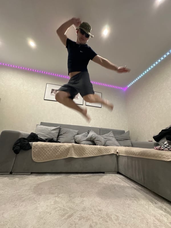 Indoor jumping and dancing captured in Chaikovsky living room