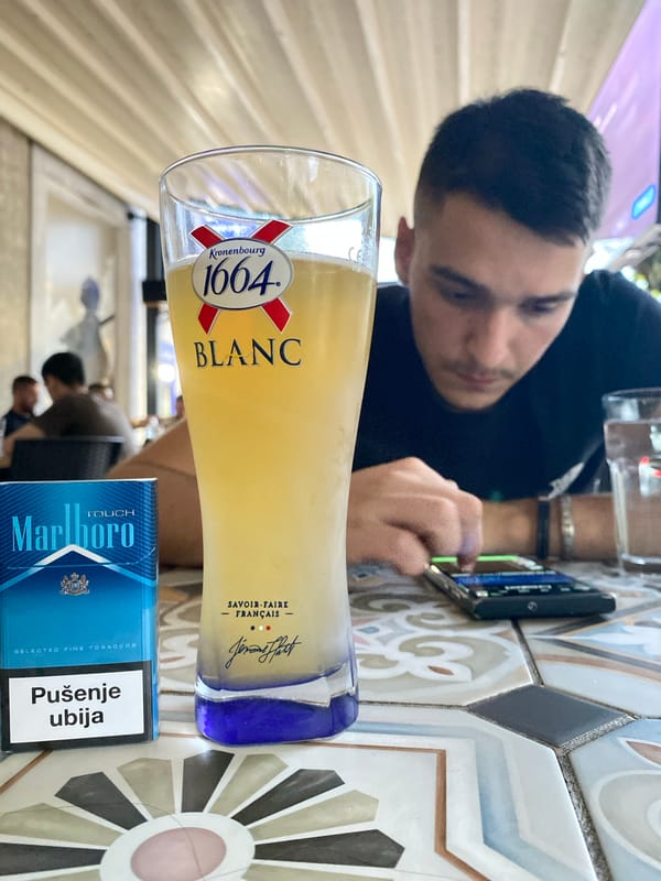 Evening cafe session documented in Cetinje, Montenegro