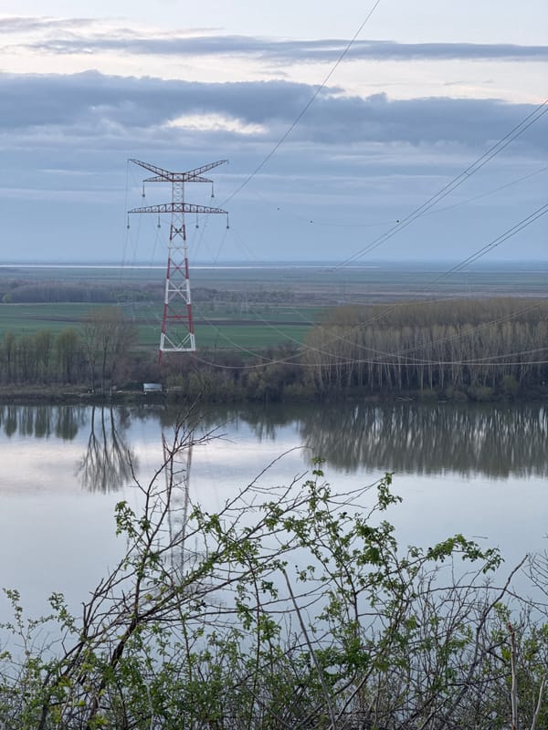 Sunset documented over Danube River near Kozloduy, Bulgaria
