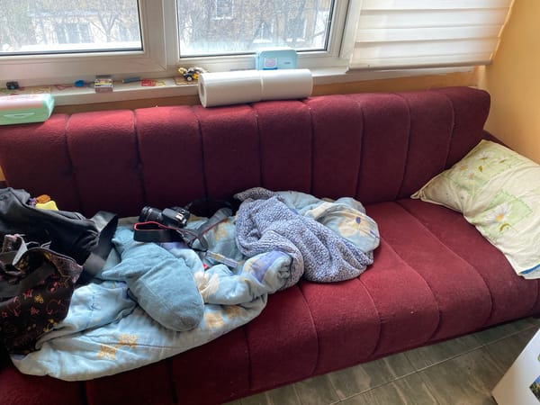 Sofia resident documents cluttered home life on overcast afternoon
